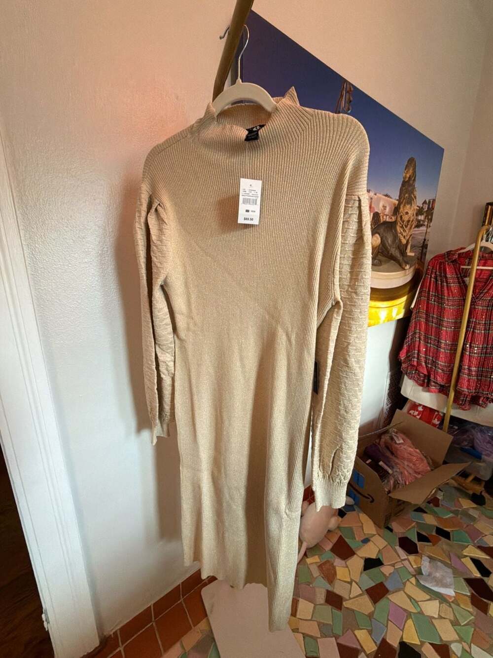 Ashley Stewart  Ribbed Knit Mock Neck Long Sleeve Midi Sweater Dress -NWT